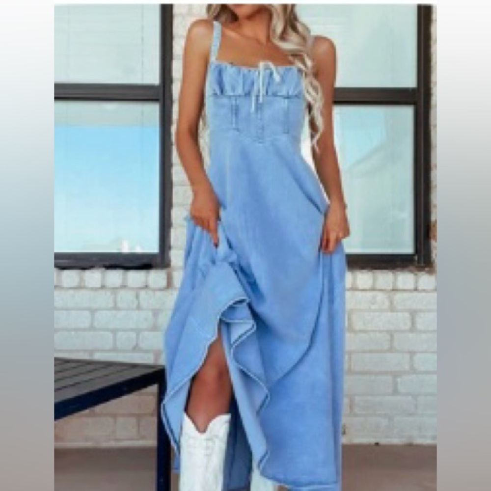 Light Blue Ruffle Midi Dress - Women
